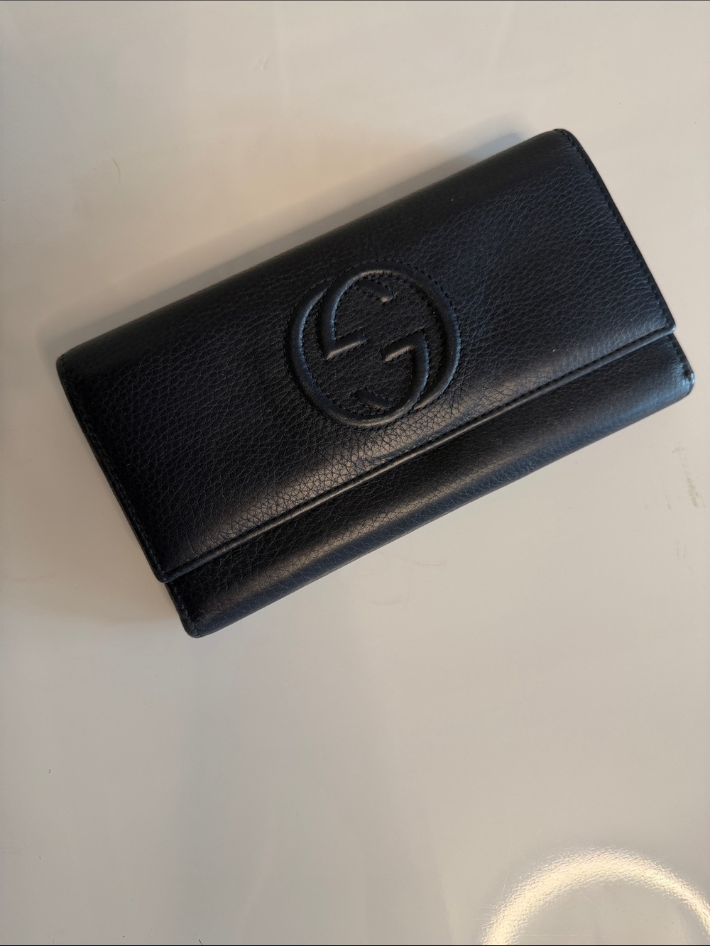 Gucci Black Pebbled Leather Double Flap Wallet